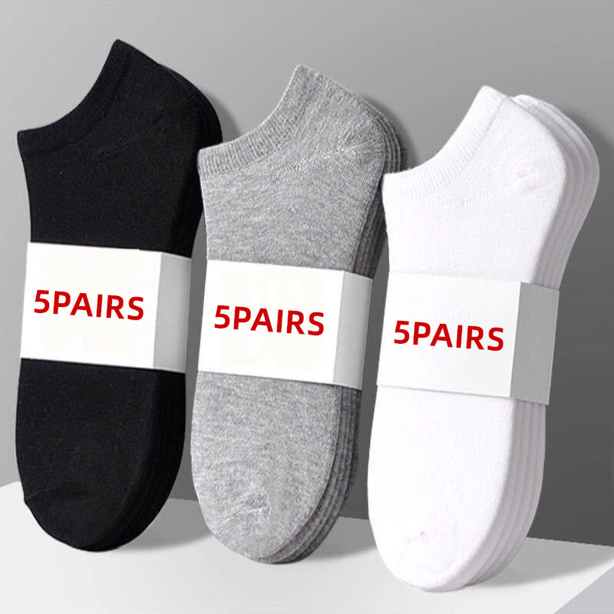Women'S Ankle Accessories - ถุงเท้าข้อสั้นแบบเรียบง่าย สีพื้น 5 คู่ สำหรับทุกเพศ ระบายอากาศได้ดี