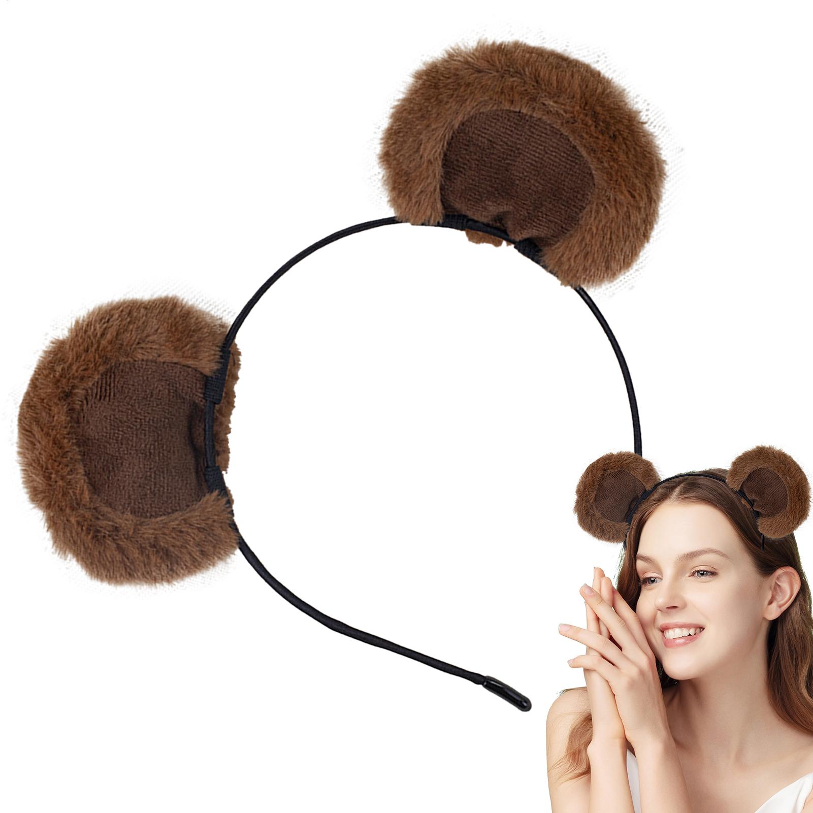 Women Accessories Combo Gift - ที่คาดผมหูหมีสีน้ำตาลน่ารัก ปรับได้ ขนฟู ตลก สนุกสนาน อุปกรณ์เสริมชุดหมี