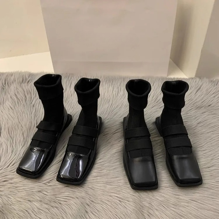 Women'S Ankle Accessories - สไตล์อังกฤษสแควร์ถักถุงเท้ารองเท้า 2023 ใหม่ผู้หญิงรองเท้าคุณภาพสูงSlimming Loafersผู้หญิงรองเท้าข้อเท้ารองเท้าเดียว